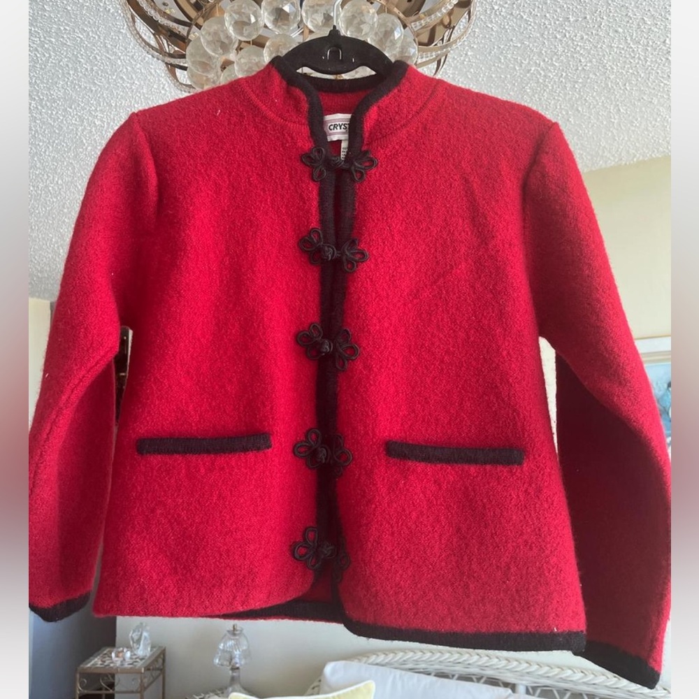Red Wool Jacket with Black Accents